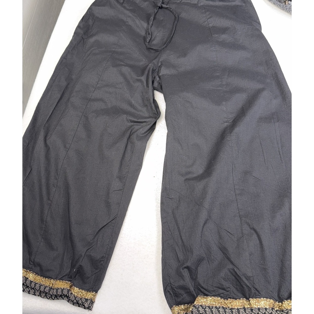 Women's Black Wide Leg Palazzo Pants Size 38 Gold Trim Pull On Boho